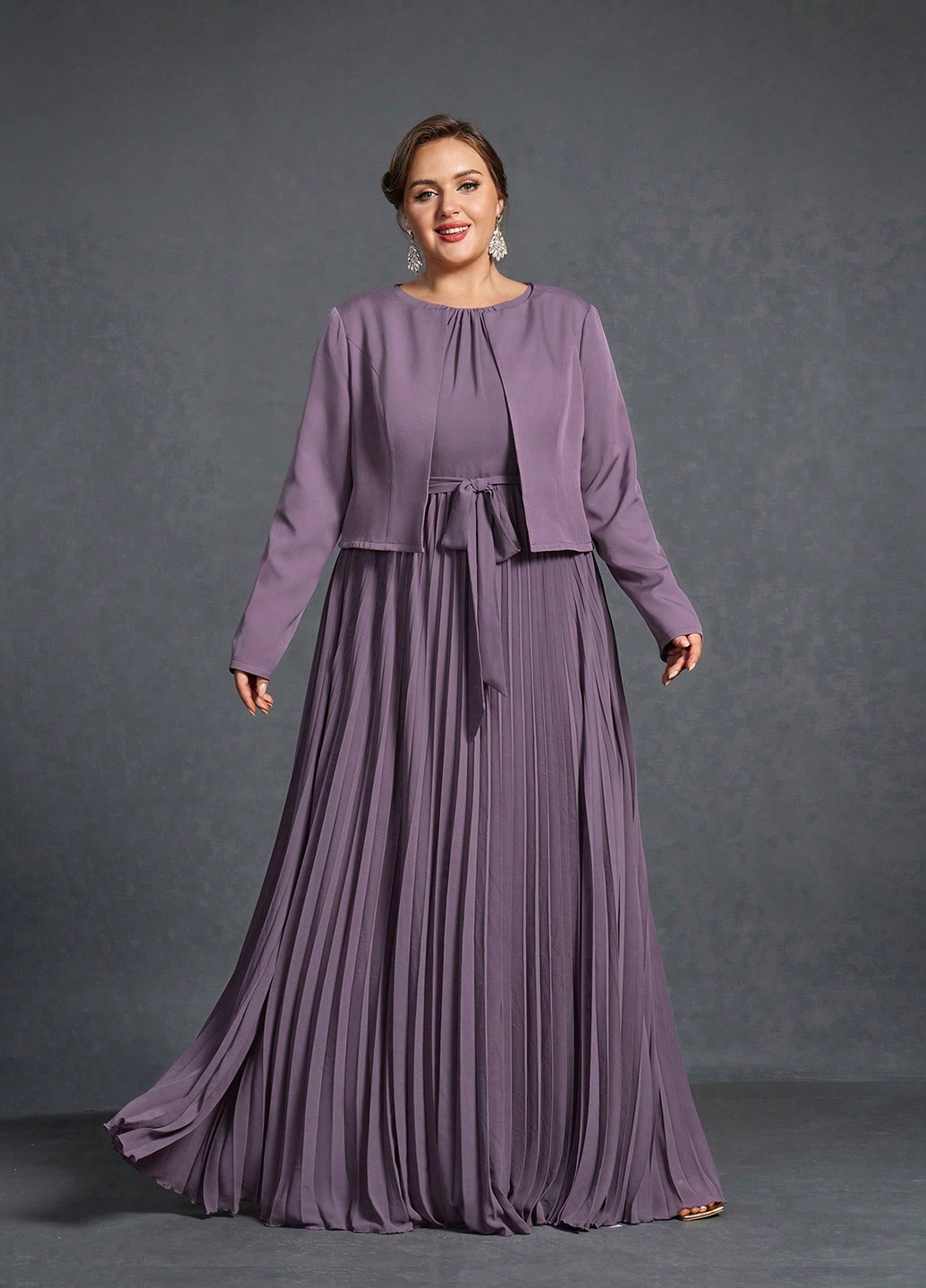 Темно-лиловое вечернее платье плиссированное SHEIN однотонное