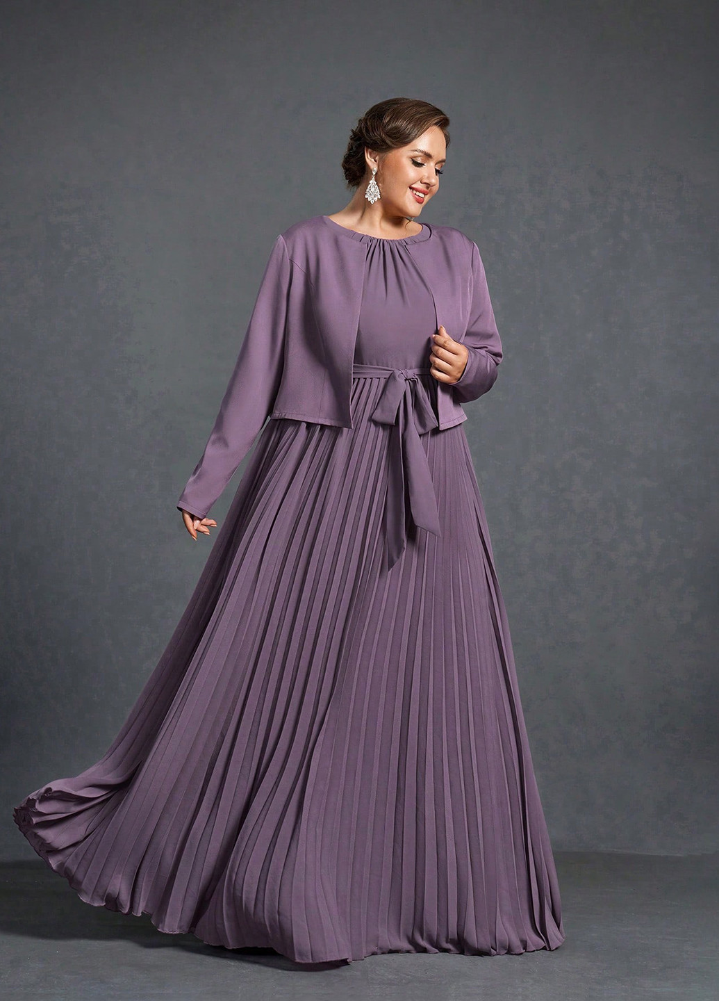 Темно-лиловое вечернее платье плиссированное SHEIN однотонное