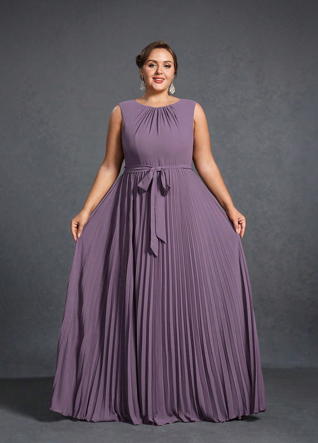 Темно-лиловое вечернее платье плиссированное SHEIN однотонное