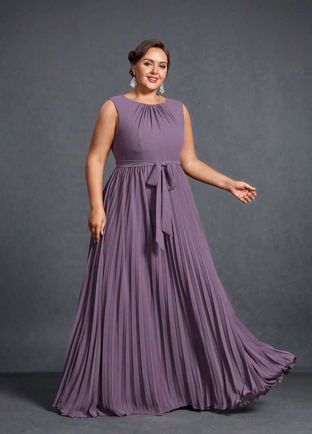 Темно-лиловое вечернее платье плиссированное SHEIN однотонное