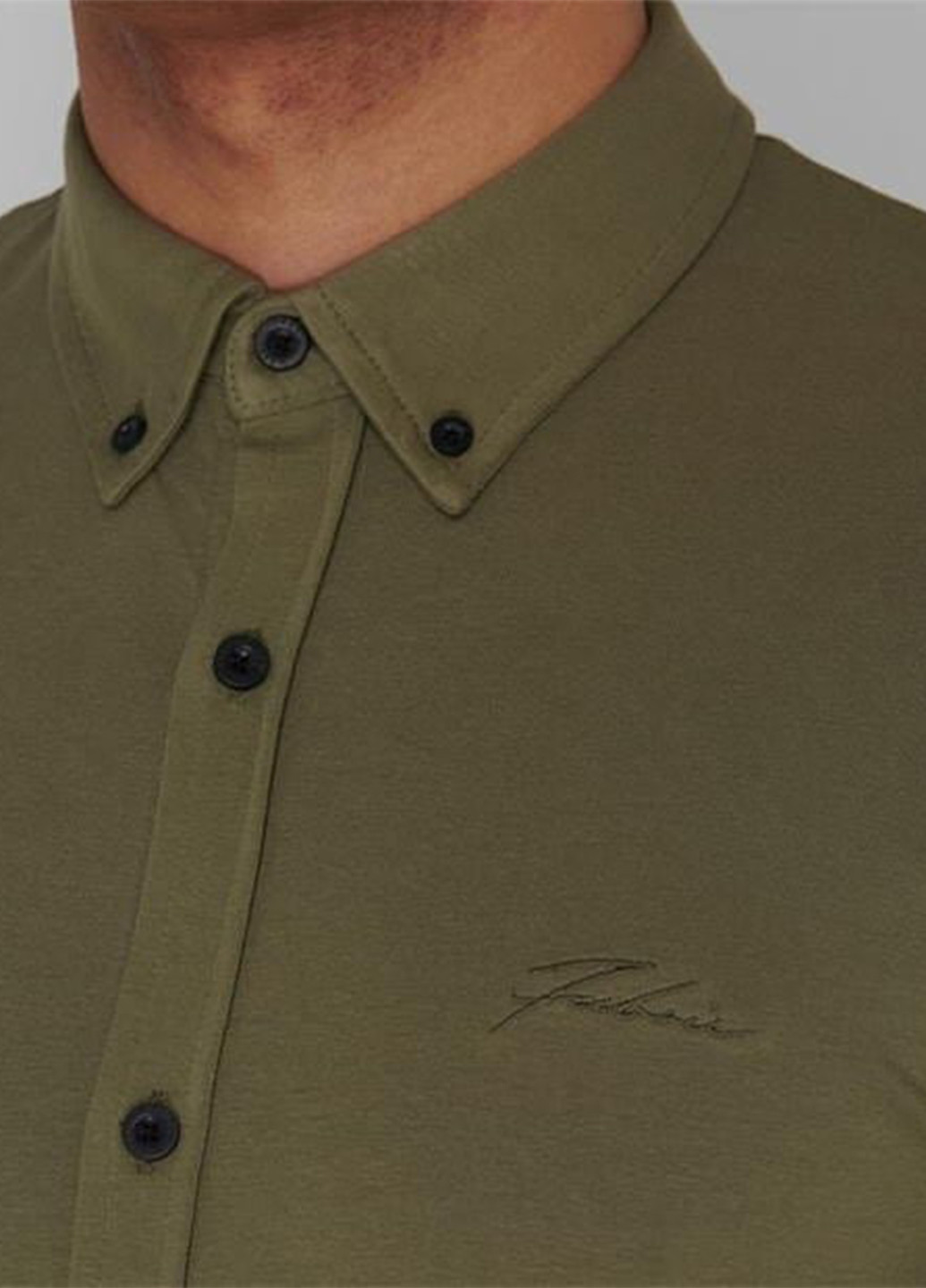 Оливковковая (хаки) кэжуал рубашка однотонная Fabric