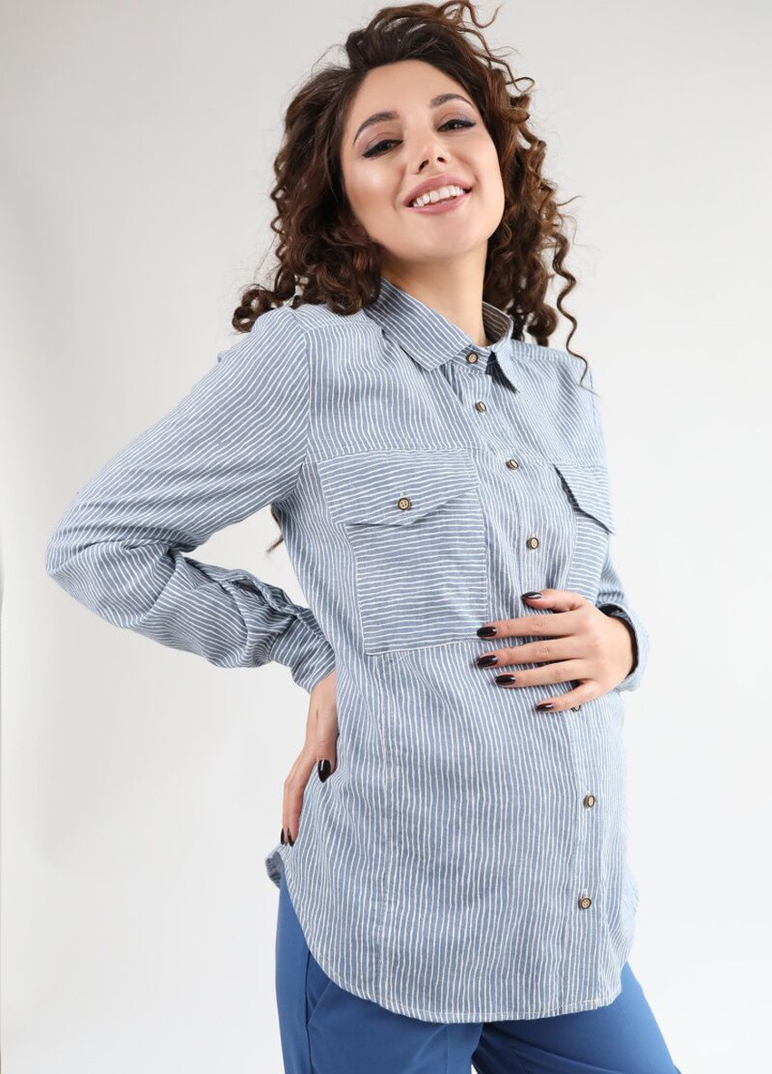 Блуза сорочка для вагітних годуючих лляна денім To Be (229065590)