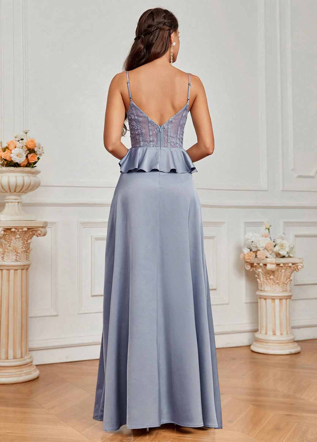 Сіро-голубий святковий, вечірня сукня кльош, з відкритою спиною SHEIN однотонна