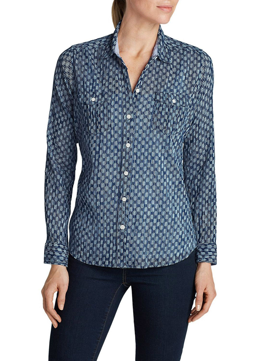 Темно-синяя кэжуал рубашка с геометрическим узором Eddie Bauer