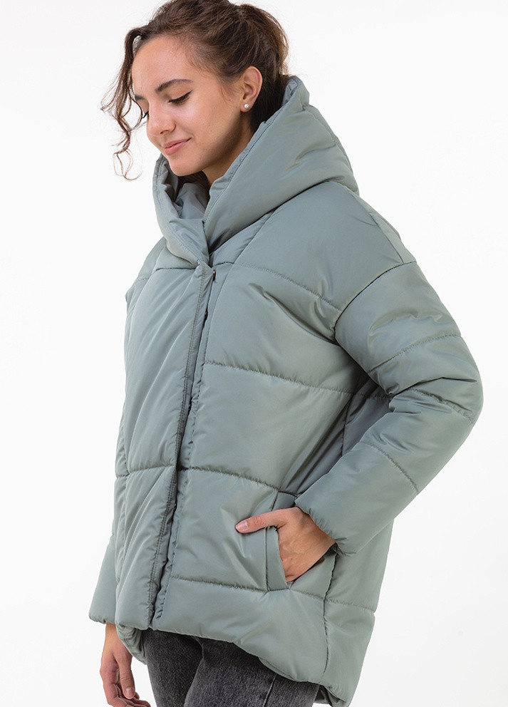 Фисташковая зимняя куртка-одеяло "" с объемным капюшоном romashka Ромашка Рига