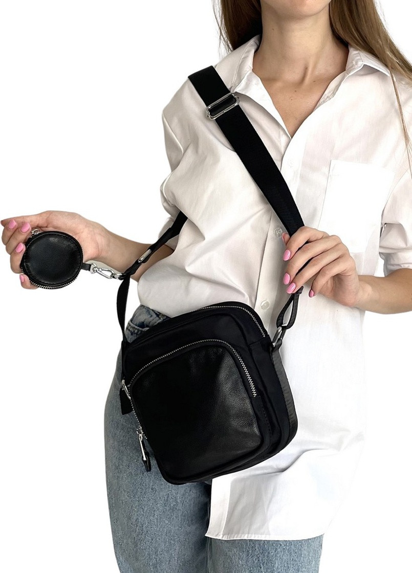 Сумка / Женская сумка / Кросс-боди кожа+текстиль Polina&Eiterou однотонная чёрная кэжуал