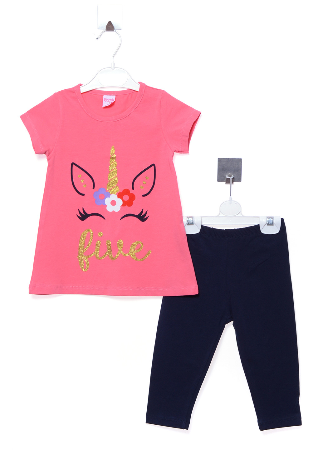 Розовый летний комплект (футболка, леггинсы) Remi Kids