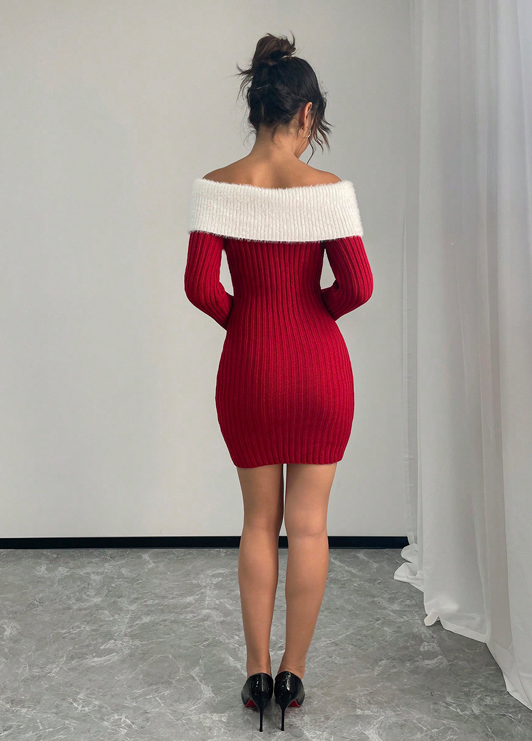 Красное кэжуал платье платье-свитер, футляр SHEIN однотонное