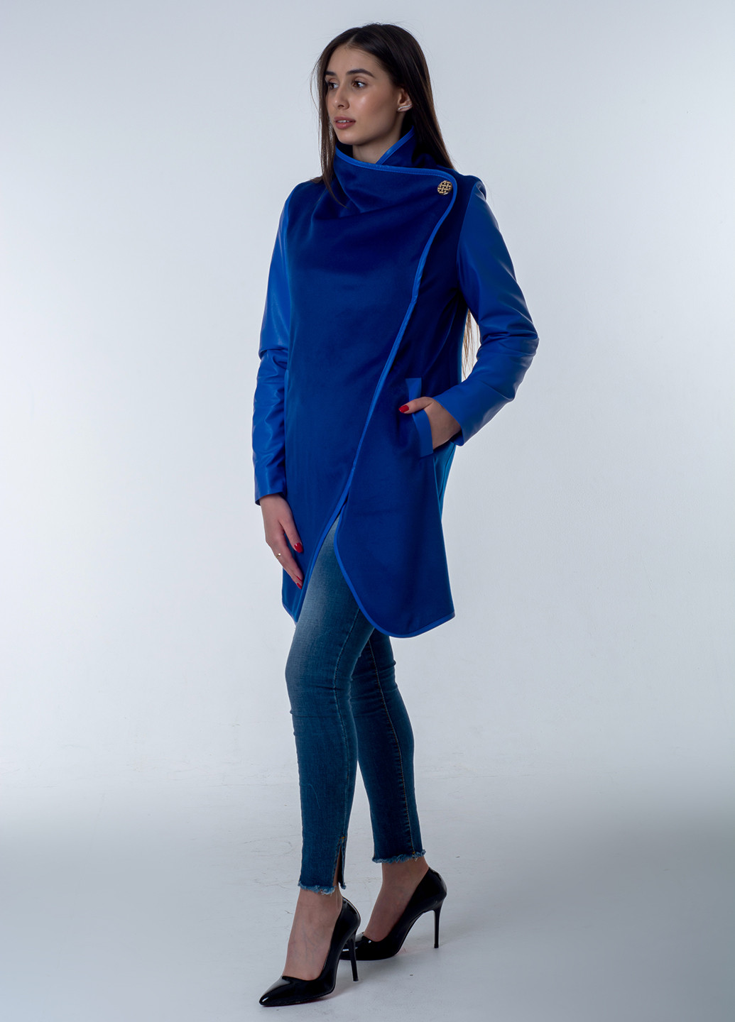 Синее демисезонное Пальто однобортное Kristin