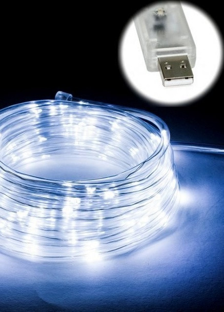 Внутренняя светодиодная гирлянда неон лента-шланг 5мм 100 10м каучук+ USB белый Led (251371739)