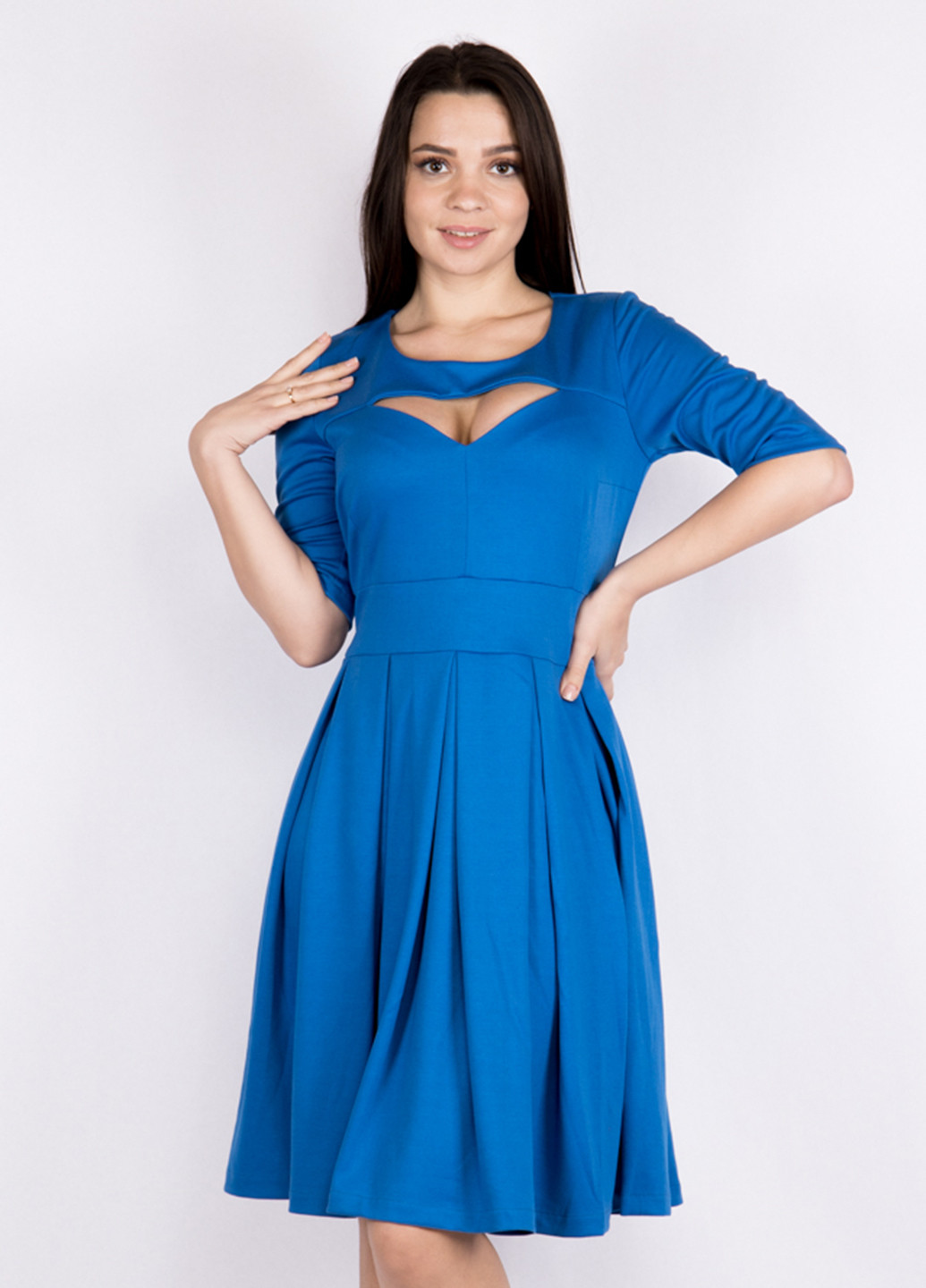 Синее кэжуал платье клеш Time of Style однотонное