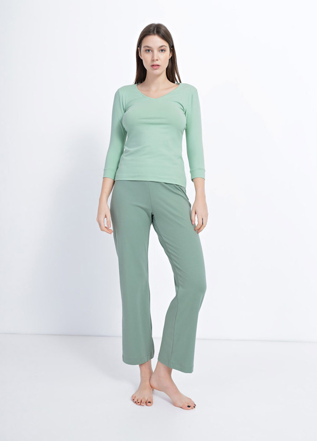 Світло-зелена всесезон піжама (лонгслів, штани) лонгслив + брюки Promin