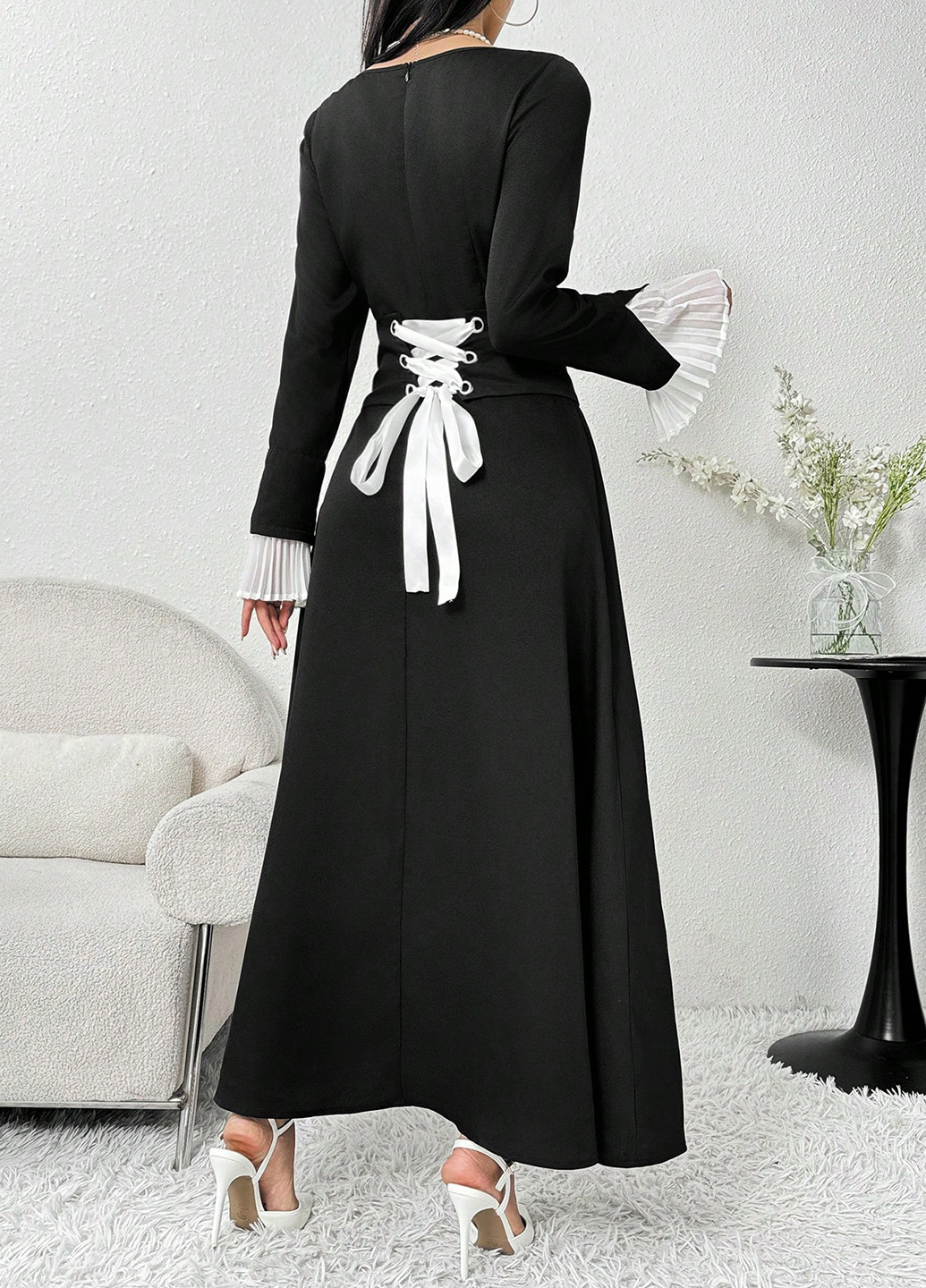 Чорна кежуал, вечірня сукня кльош SHEIN однотонна