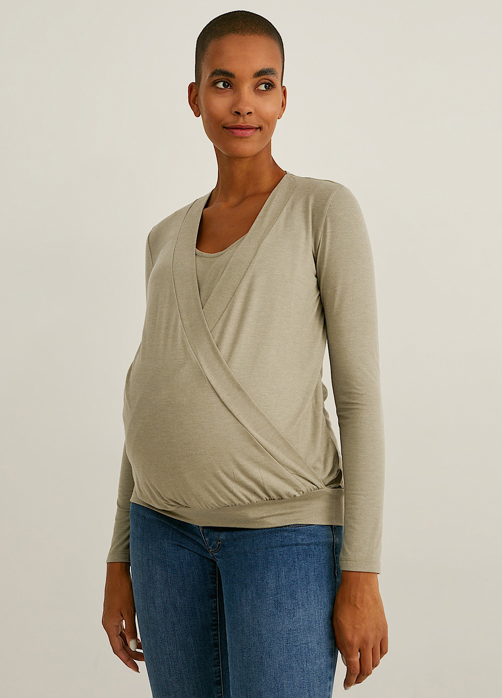 Сіро-зелена блуза для вагітних та годуючих на запах C&A