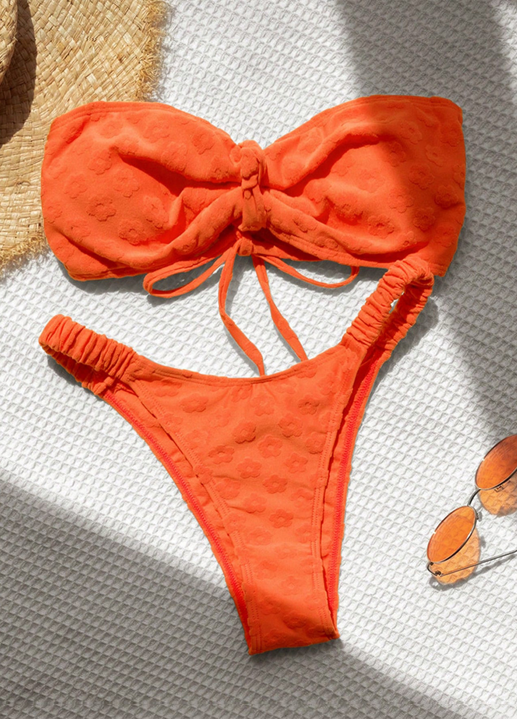 Помаранчевий літній купальник (ліф, трусики) бандо, роздільний SHEIN