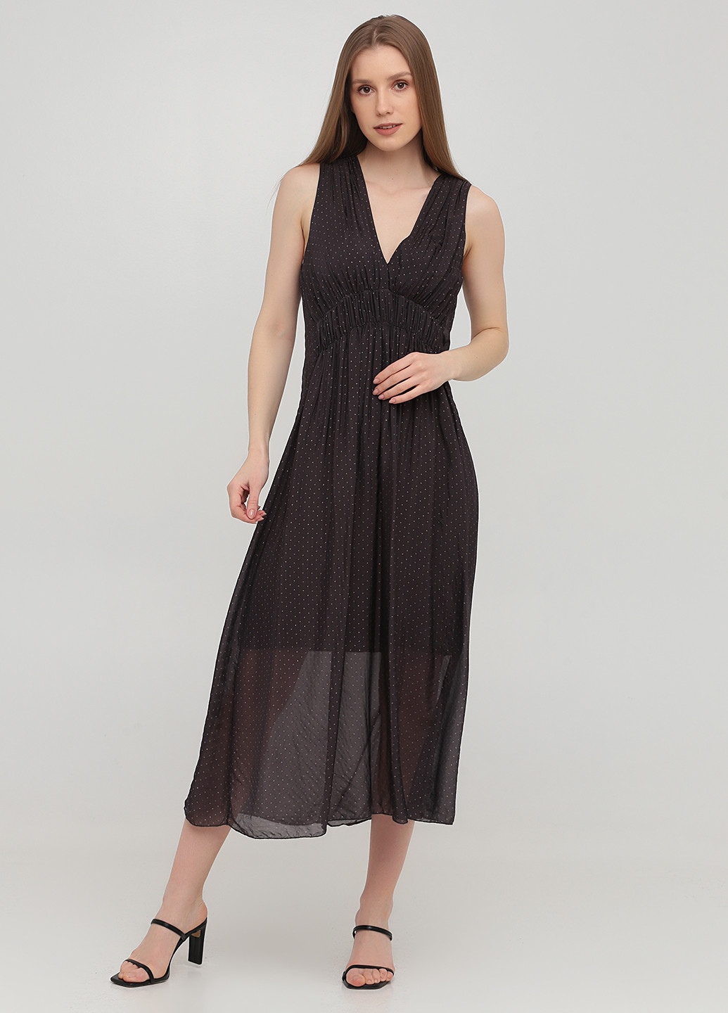 Темно-коричнева кежуал сукня в стилі армпір Sarah Chole в горошок