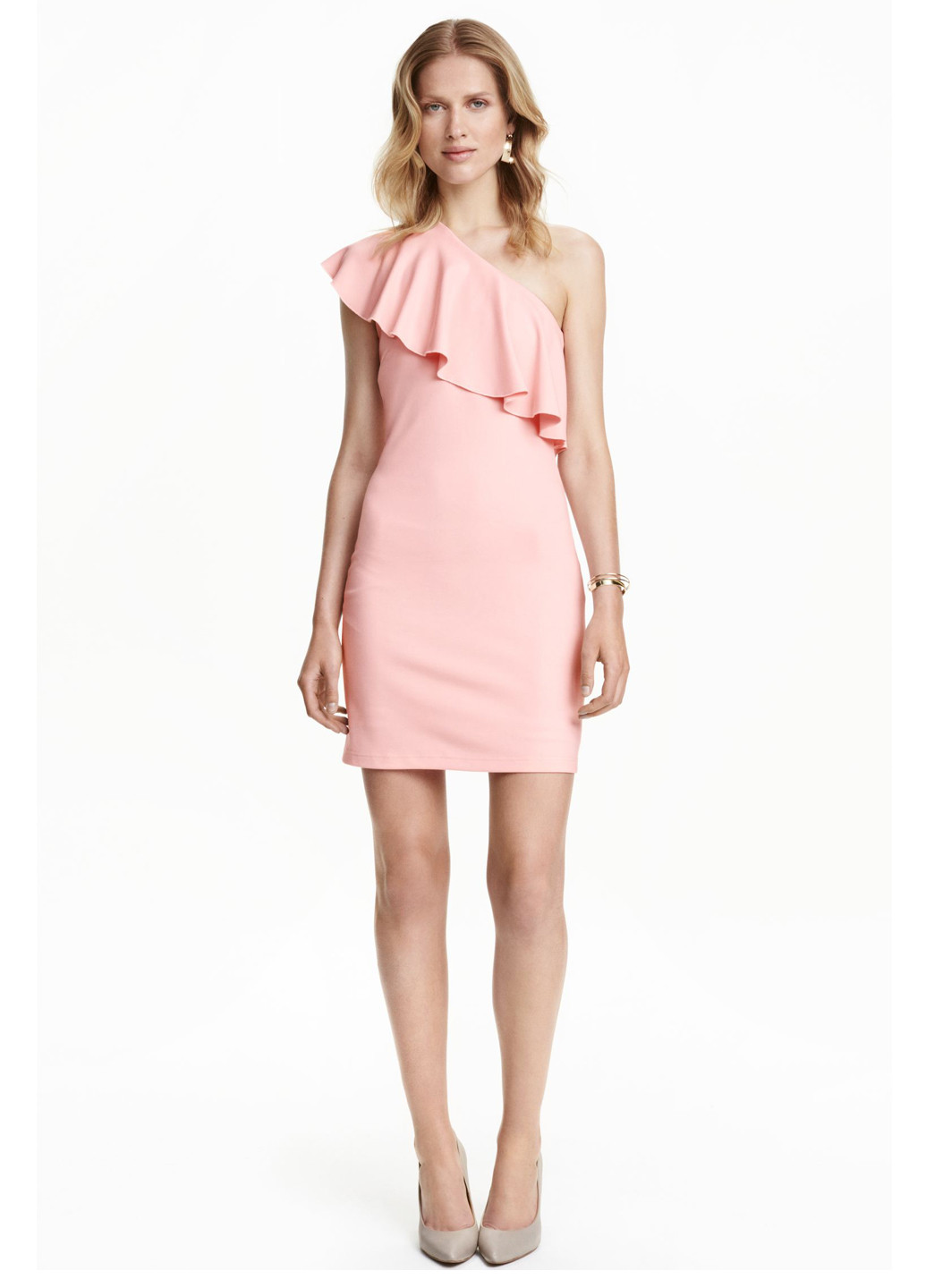 Светло-розовое кэжуал платье на одно плечо H&M однотонное