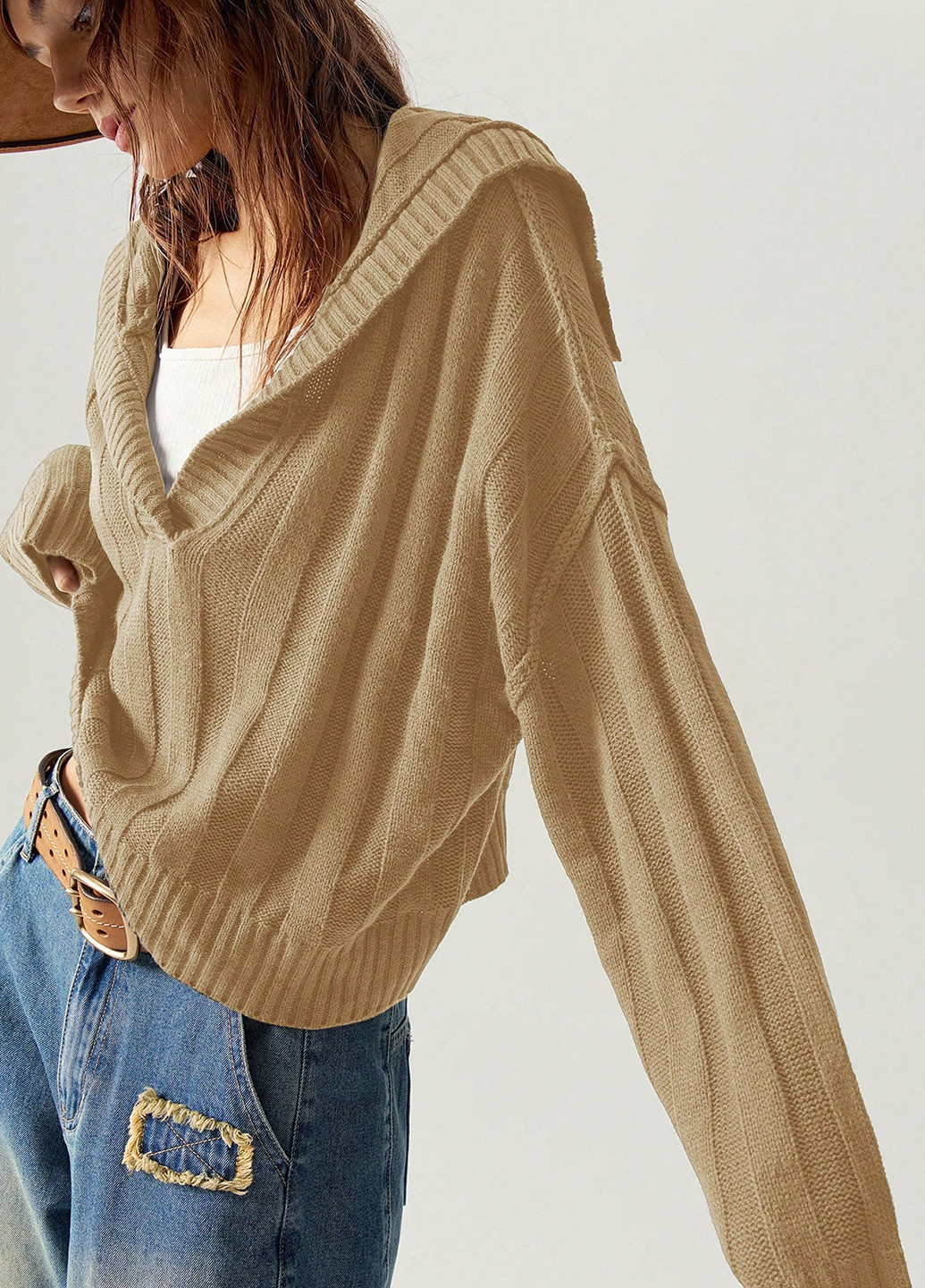 Оливковый (хаки) демисезонный пуловер пуловер SHEIN