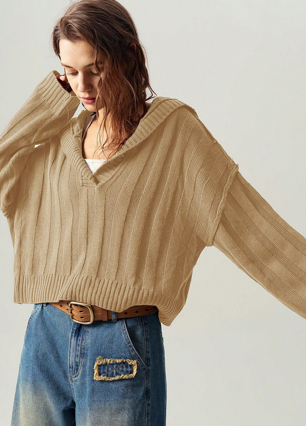 Оливковый (хаки) демисезонный пуловер пуловер SHEIN