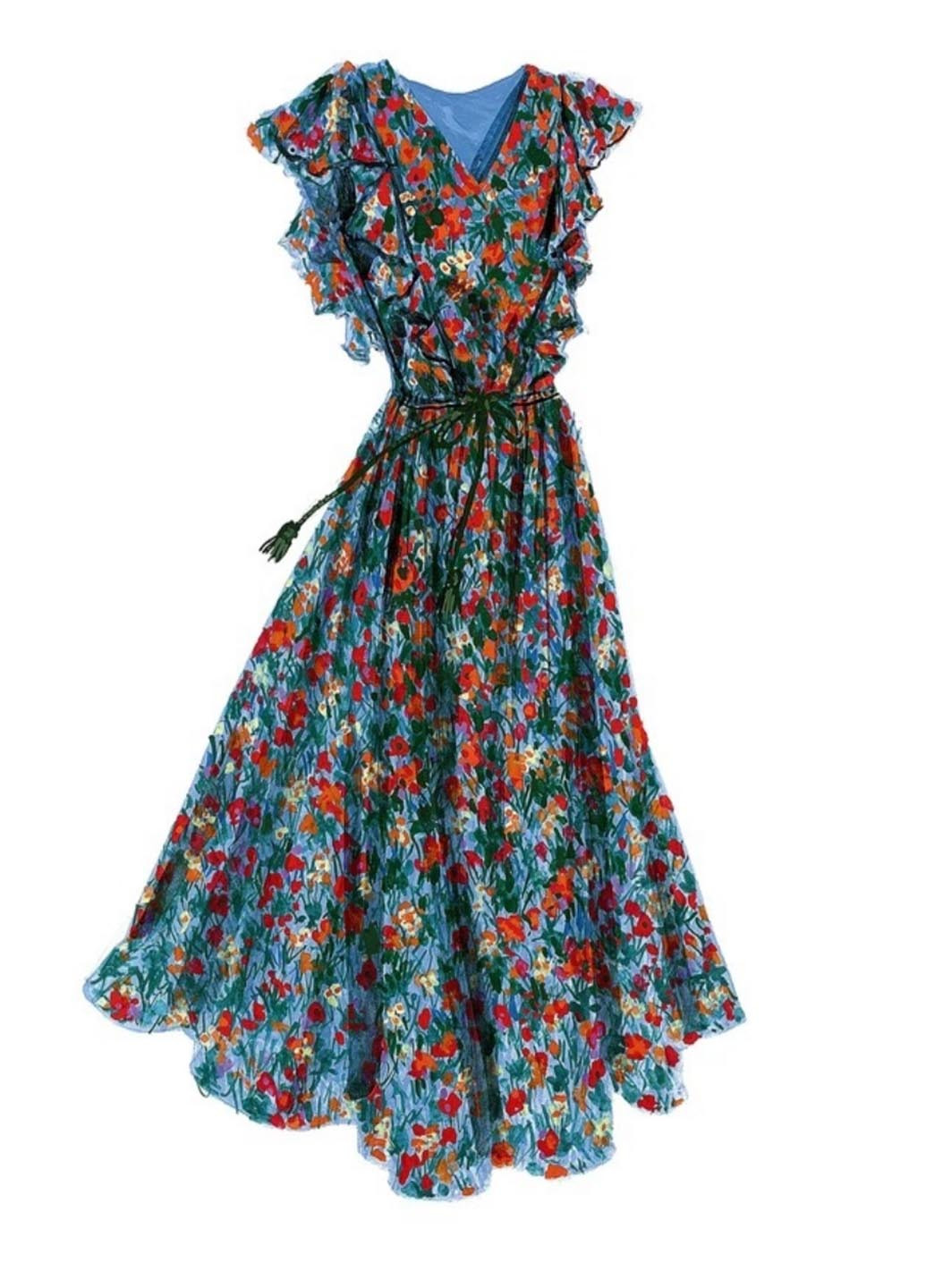 Комбинированное кэжуал платье клеш The J. Peterman Company с цветочным принтом