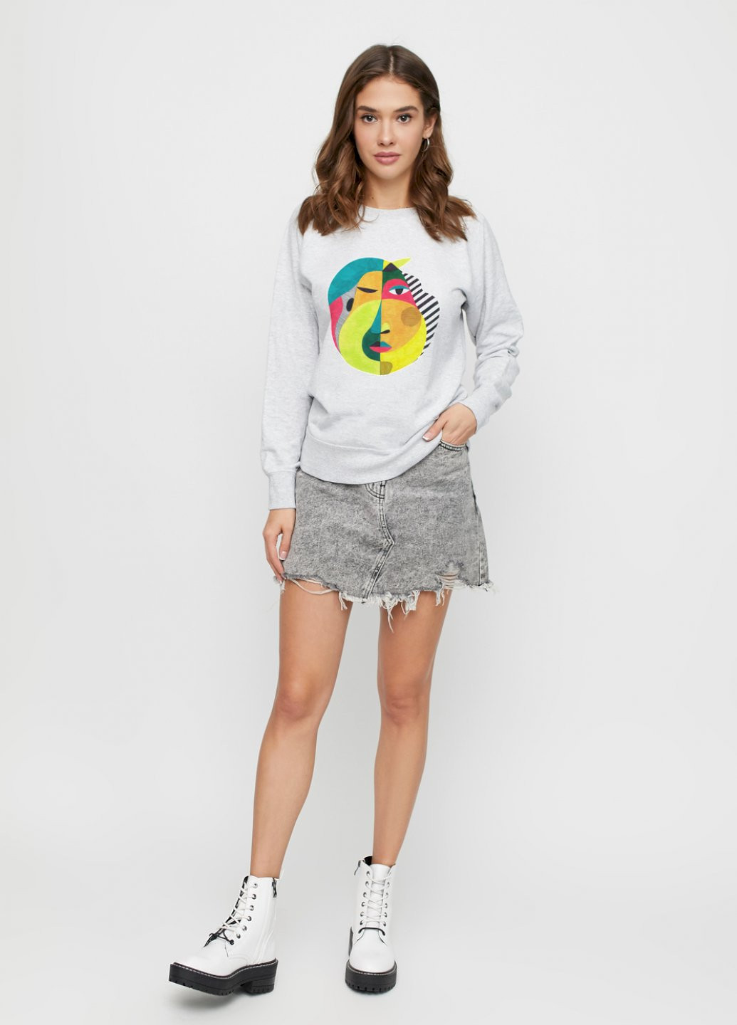 Сірий світшот жіночий /no flis/ YAPPI малюнок (251467756)