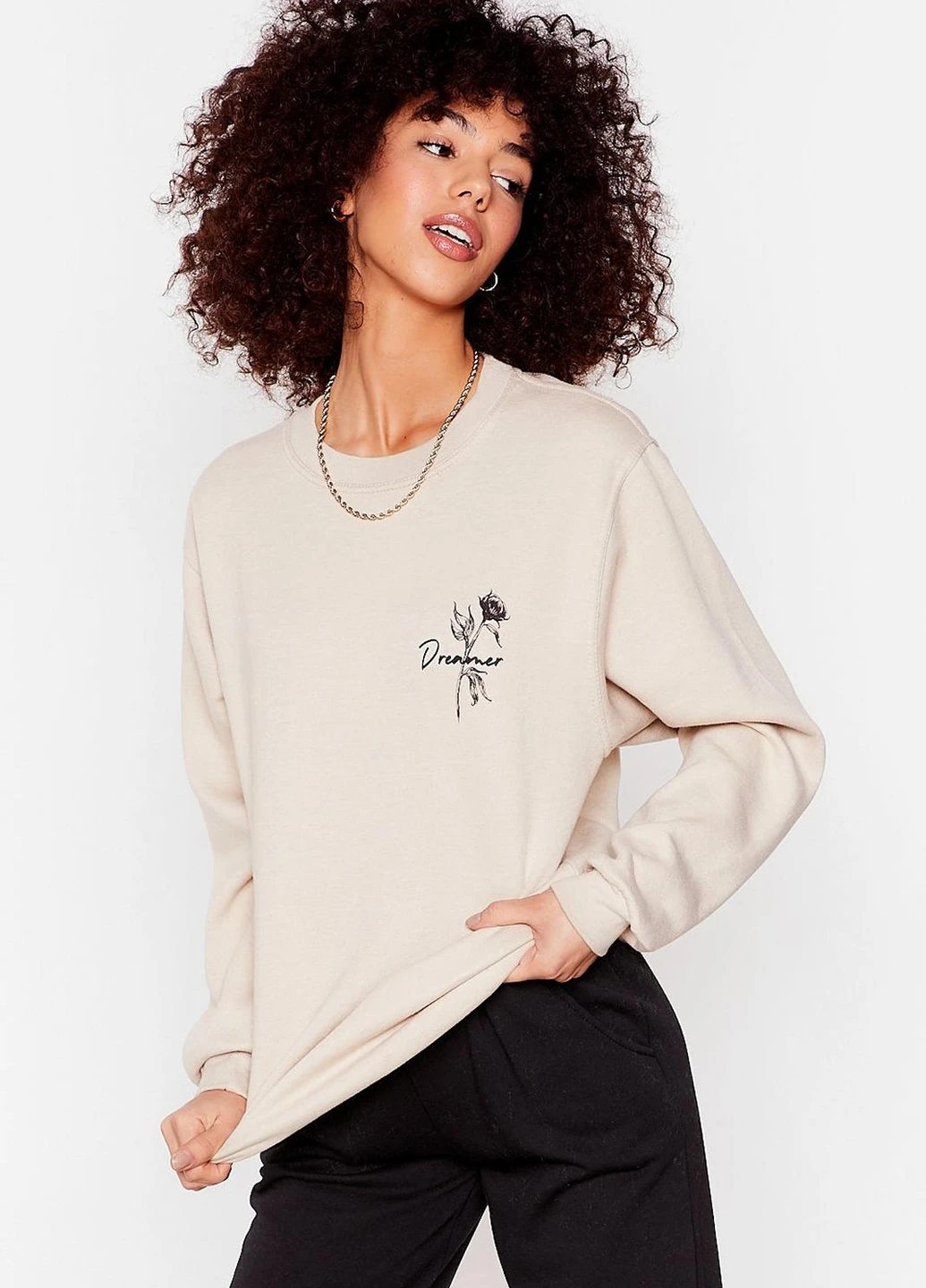 Світло-бежевий світшоти Nasty Gal малюнок без декору (249991292)