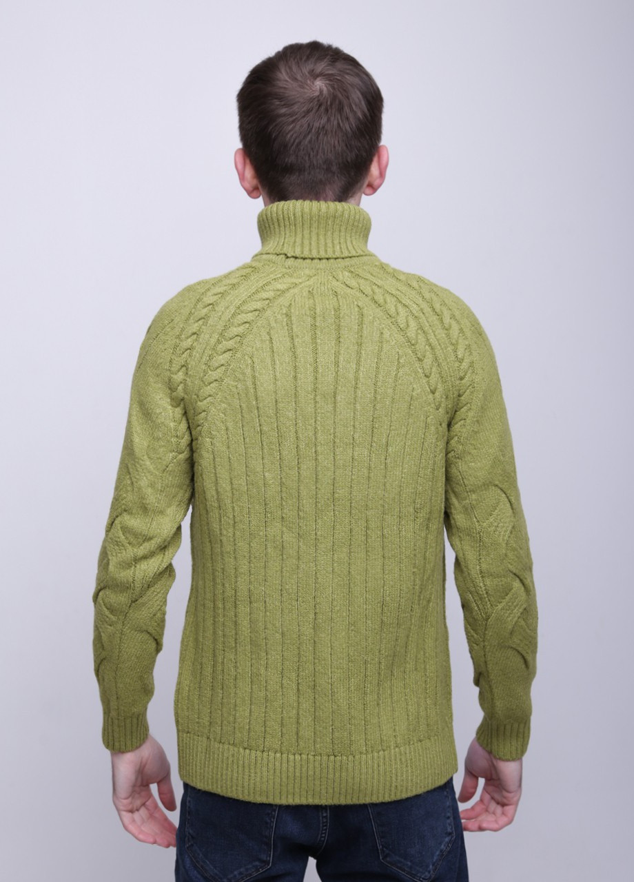 Зеленый зимний свитер мужской зеленый теплый вязаный с горлом Pulltonic Прямая