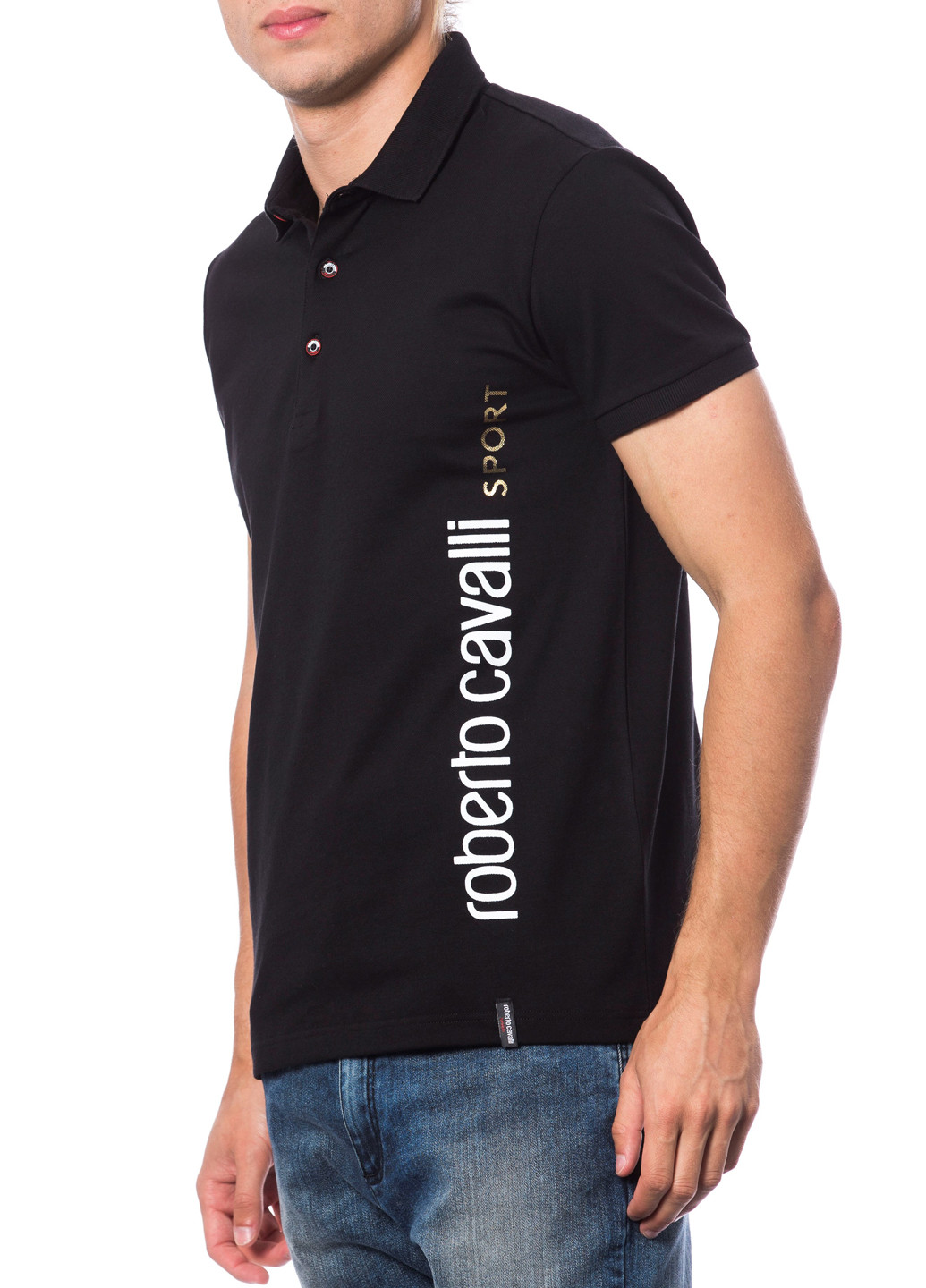 Черная футболка-поло для мужчин Roberto Cavalli с логотипом