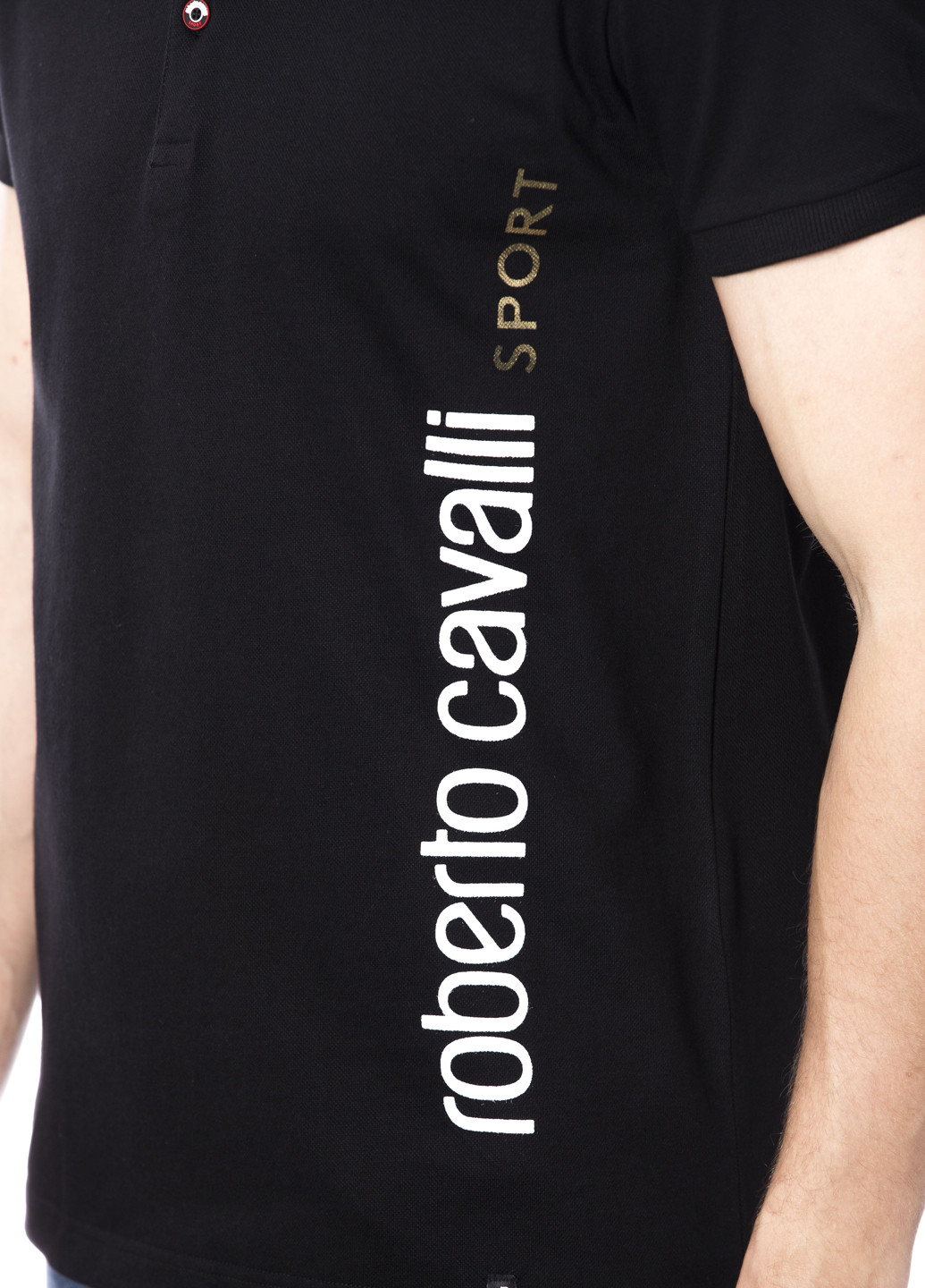 Черная футболка-поло для мужчин Roberto Cavalli с логотипом