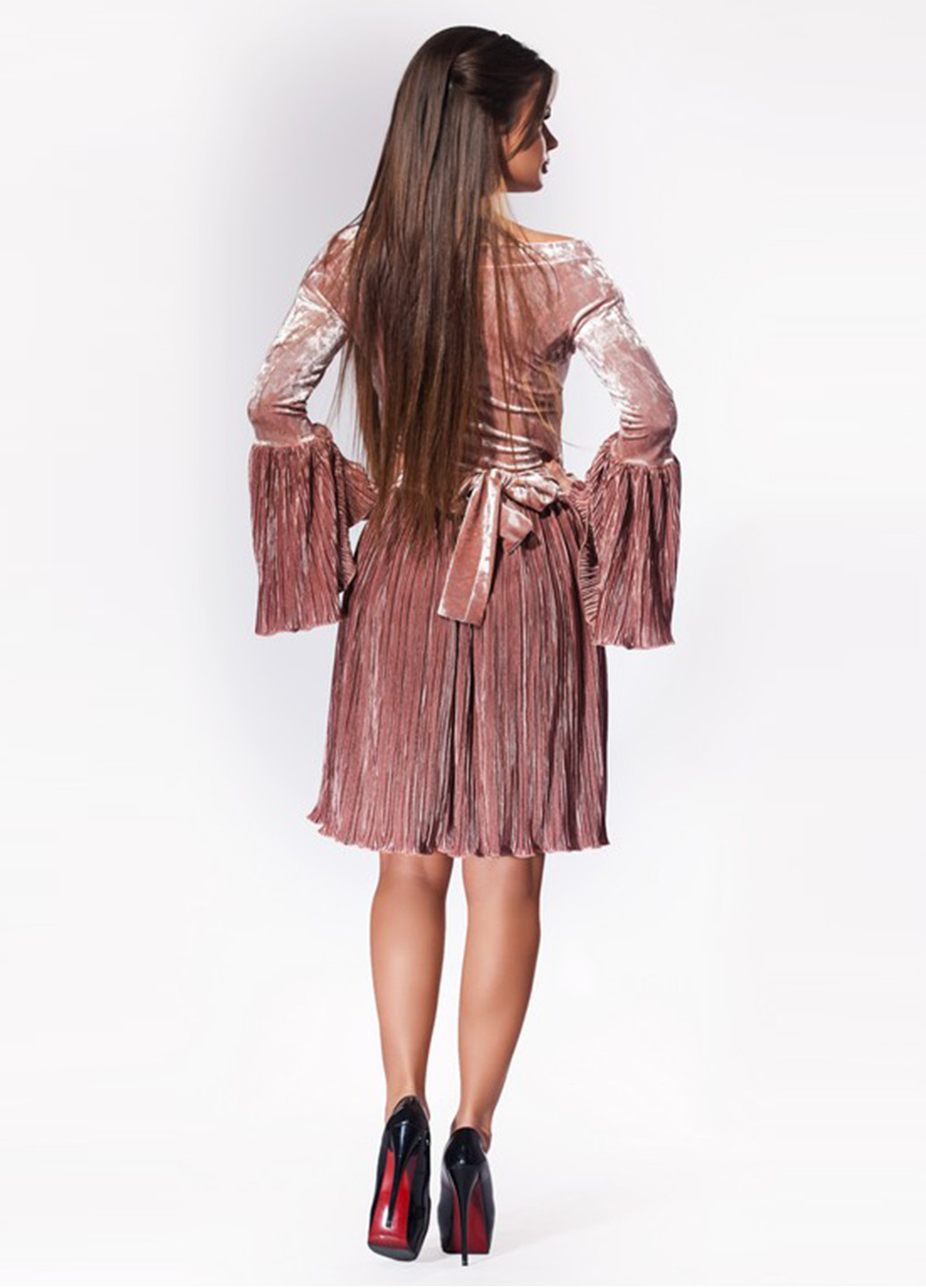 Розово-коричневое кэжуал платье с длинным рукавом Modna Anka