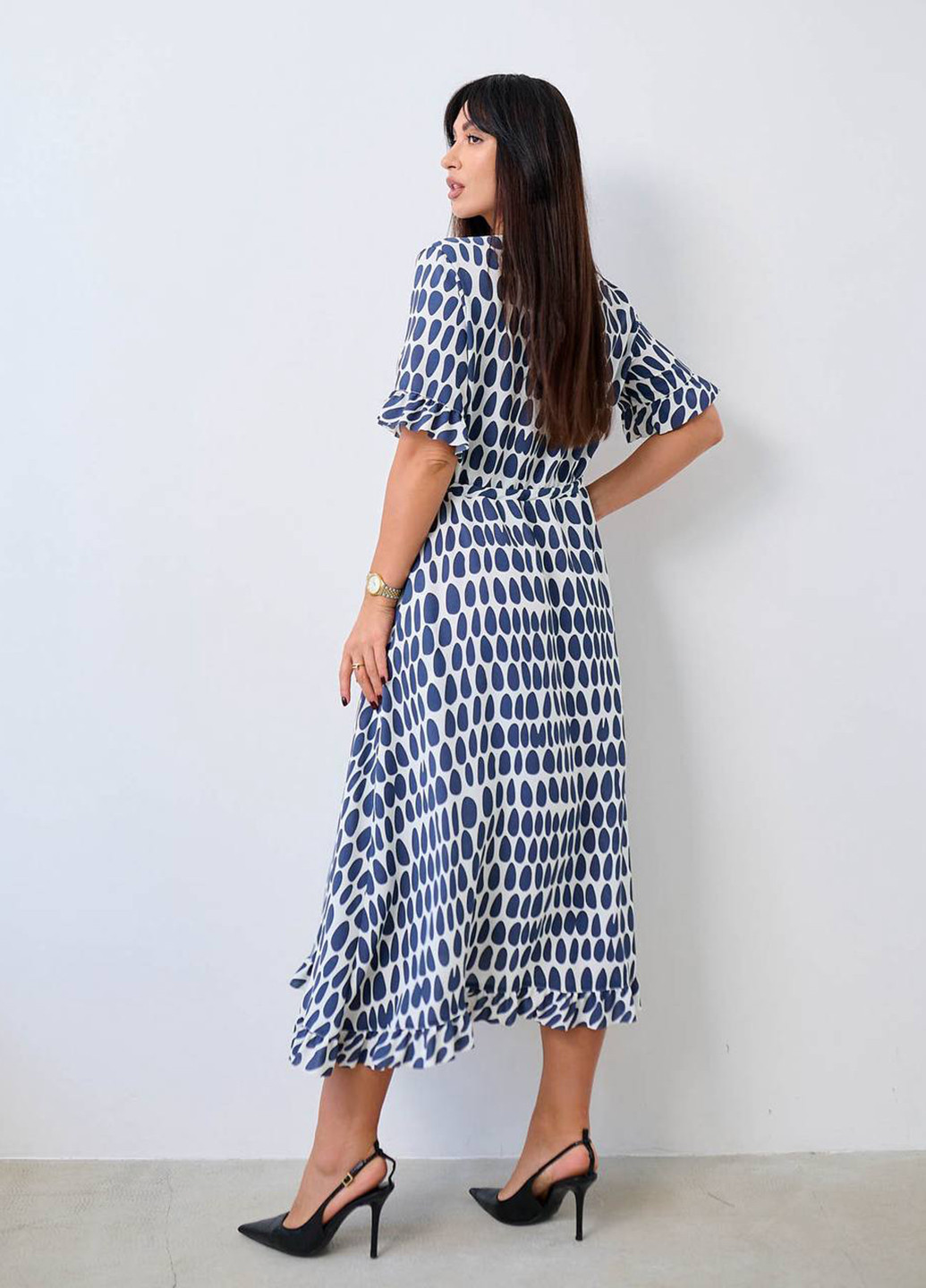 Синее кэжуал платье клеш LibeAmore с абстрактным узором