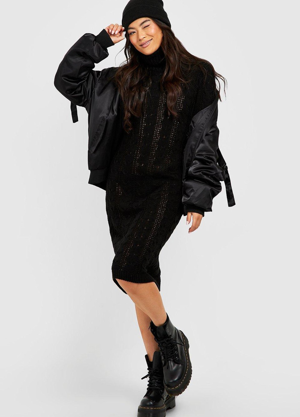 Черное кэжуал платье платье-свитер Boohoo однотонное