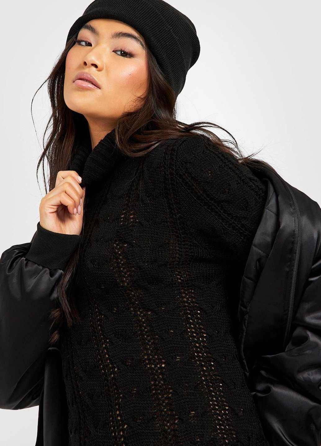 Черное кэжуал платье платье-свитер Boohoo однотонное