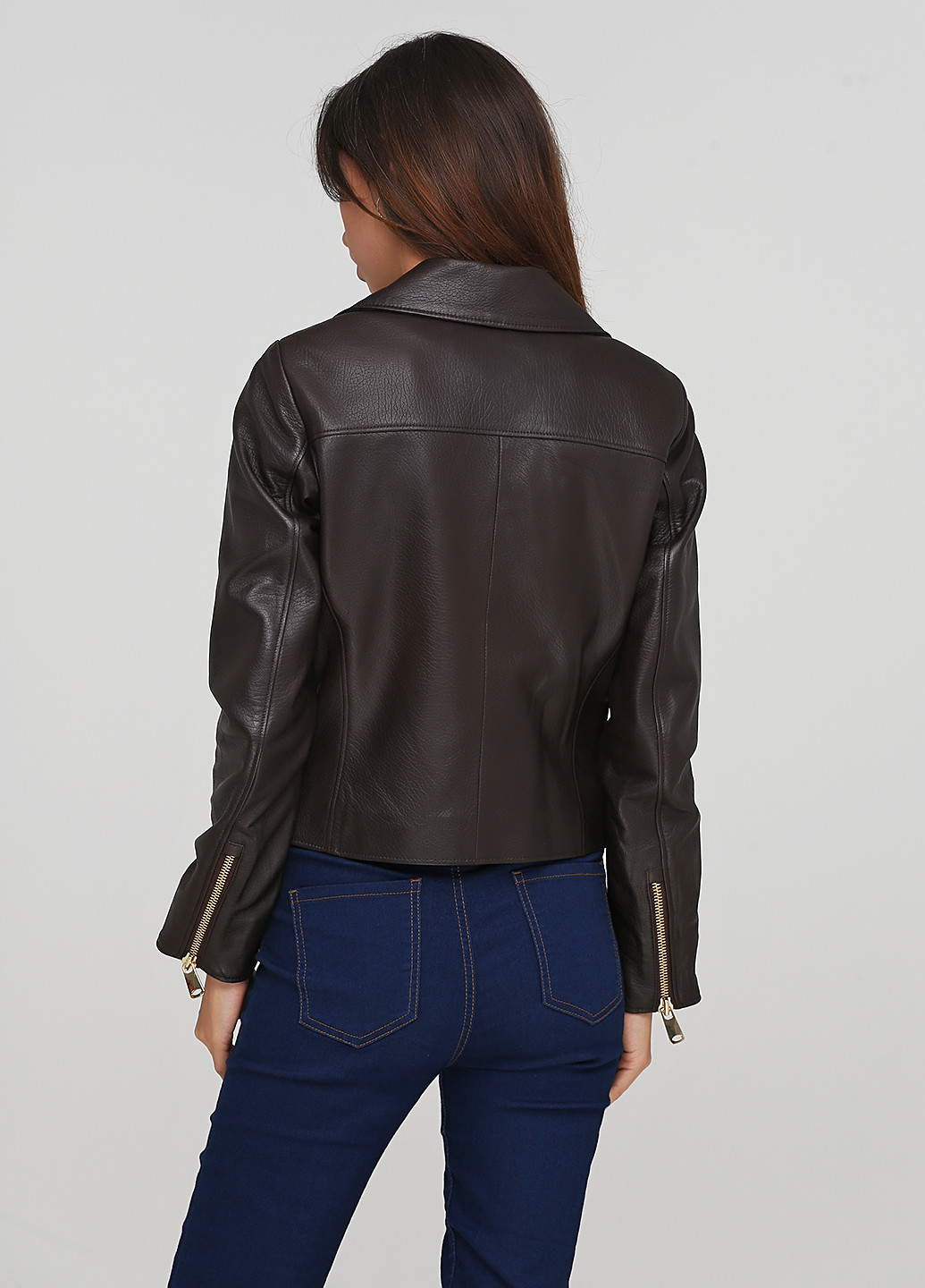 Темно-коричнева демісезонна куртка шкіряна Leather Factory