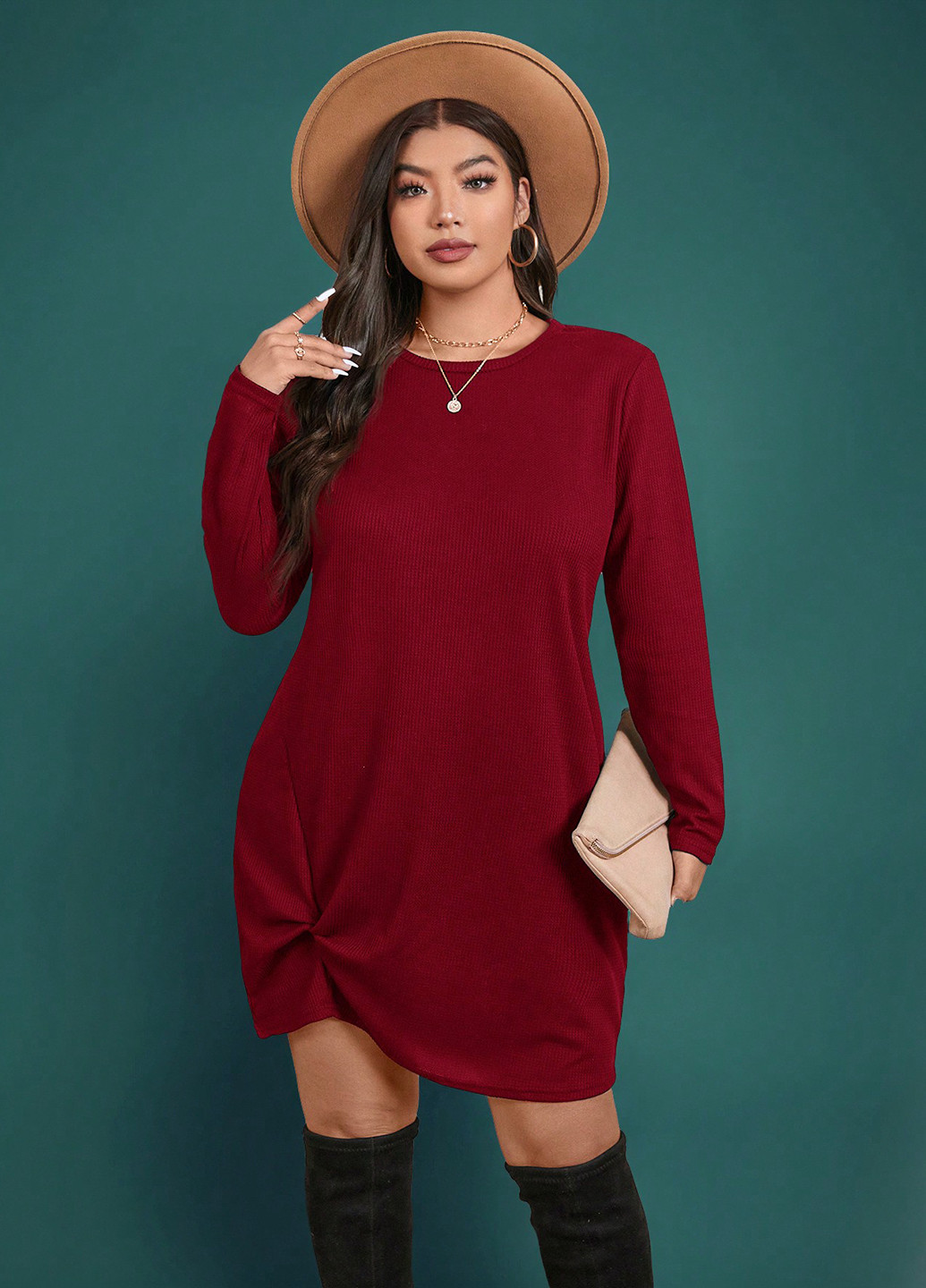 Красное кэжуал платье платье-свитер SHEIN однотонное