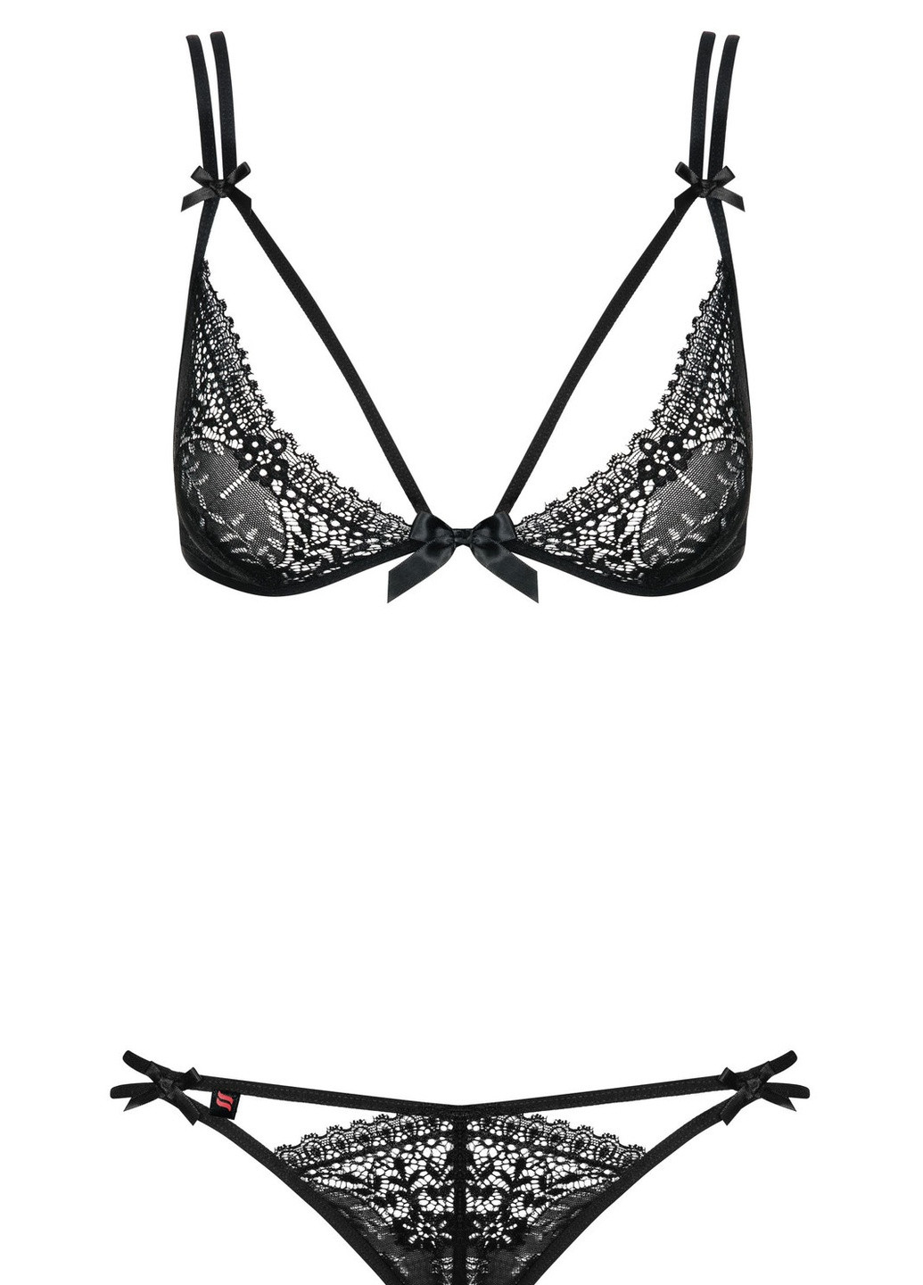 Черный демисезонный комплект белья (лиф, стринги) Obsessive