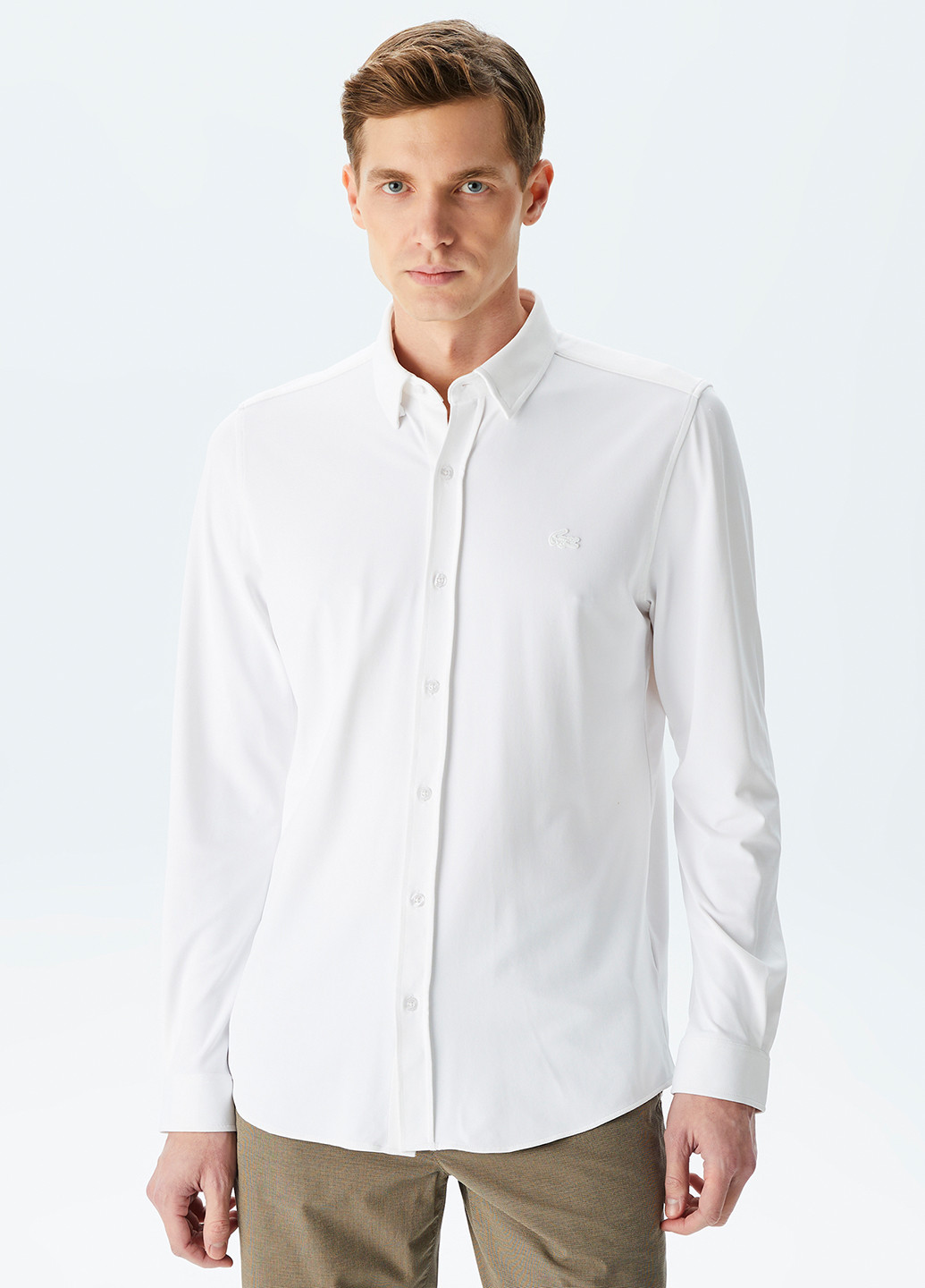 Белая кэжуал рубашка однотонная Lacoste