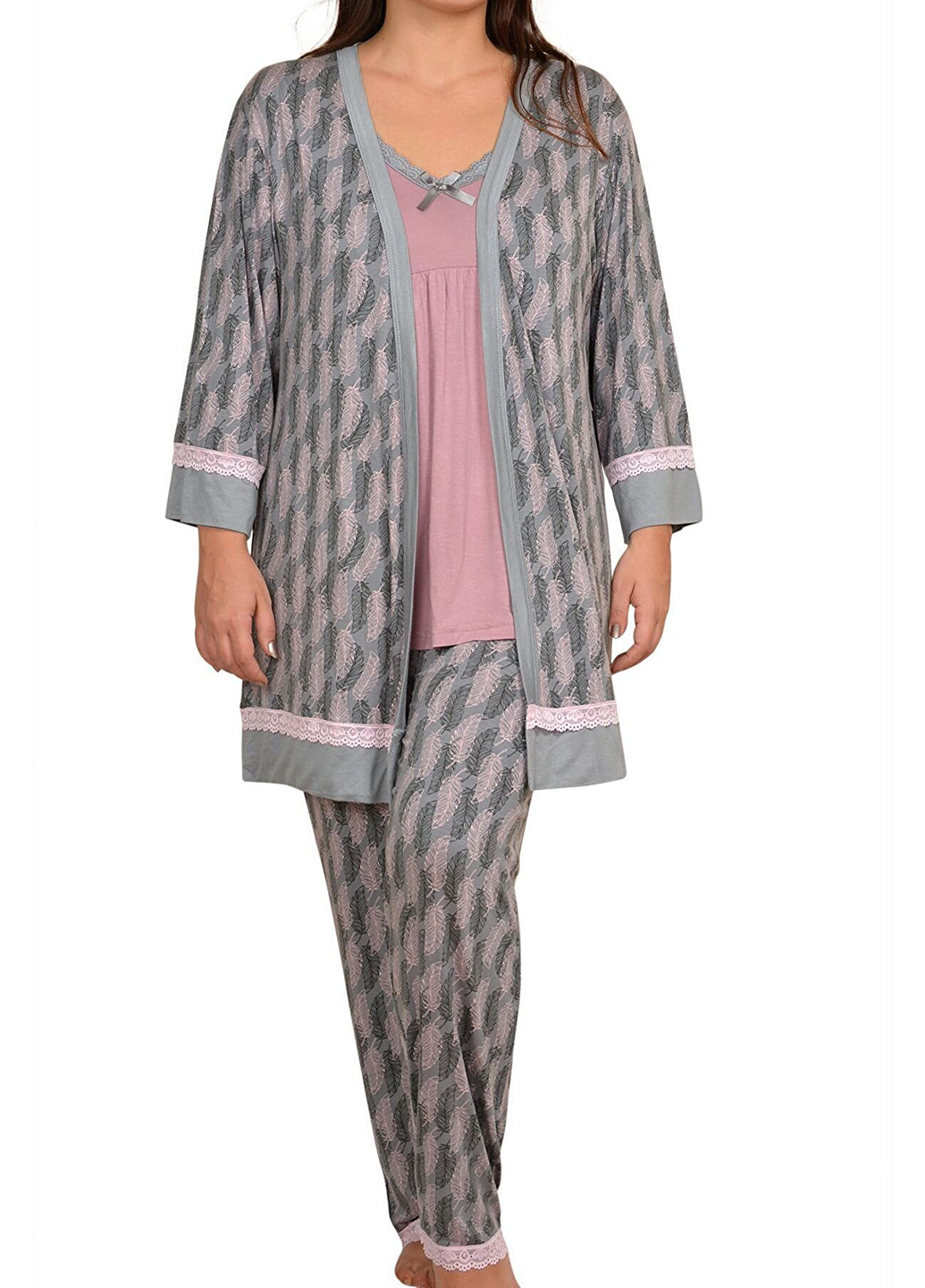 Серая всесезон пижама (халат, туника, брюки) Nicoletta