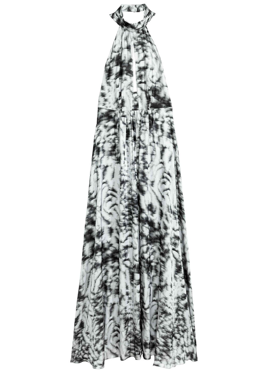 Светло-серое вечернее платье с открытой спиной, в греческом стиле H&M с абстрактным узором