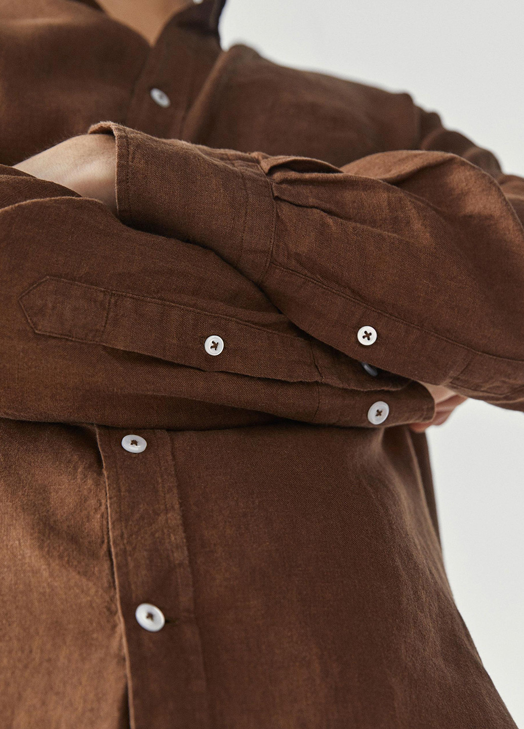 Коричневая кэжуал рубашка однотонная Massimo Dutti с длинным рукавом