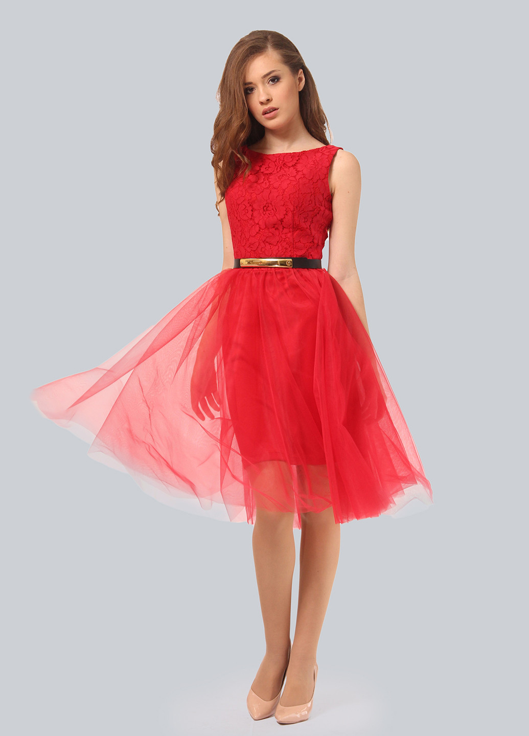 Красное коктейльное платье пачка Agata Webers однотонное