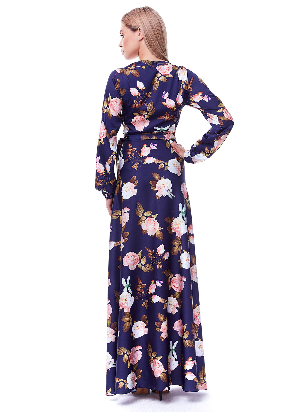 Темно-синее коктейльное платье макси Adelin Fostayn с цветочным принтом