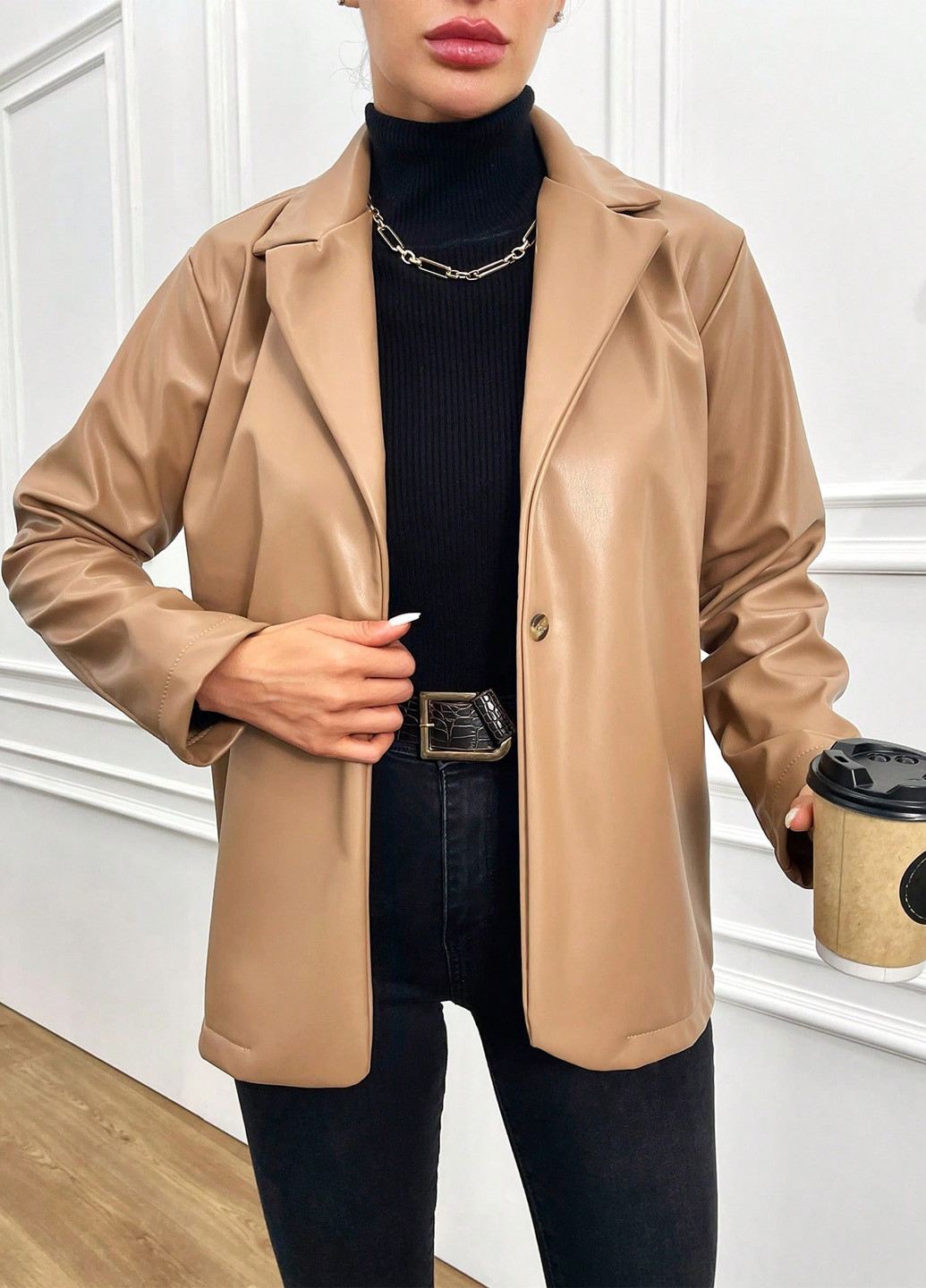 Бежевый женский жакет SHEIN однотонный - демисезонный