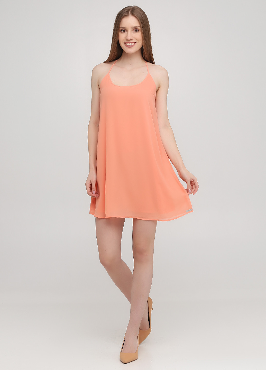 Светло-оранжевое кэжуал платье с открытой спиной, клеш, платье-комбинация Little Marcel однотонное