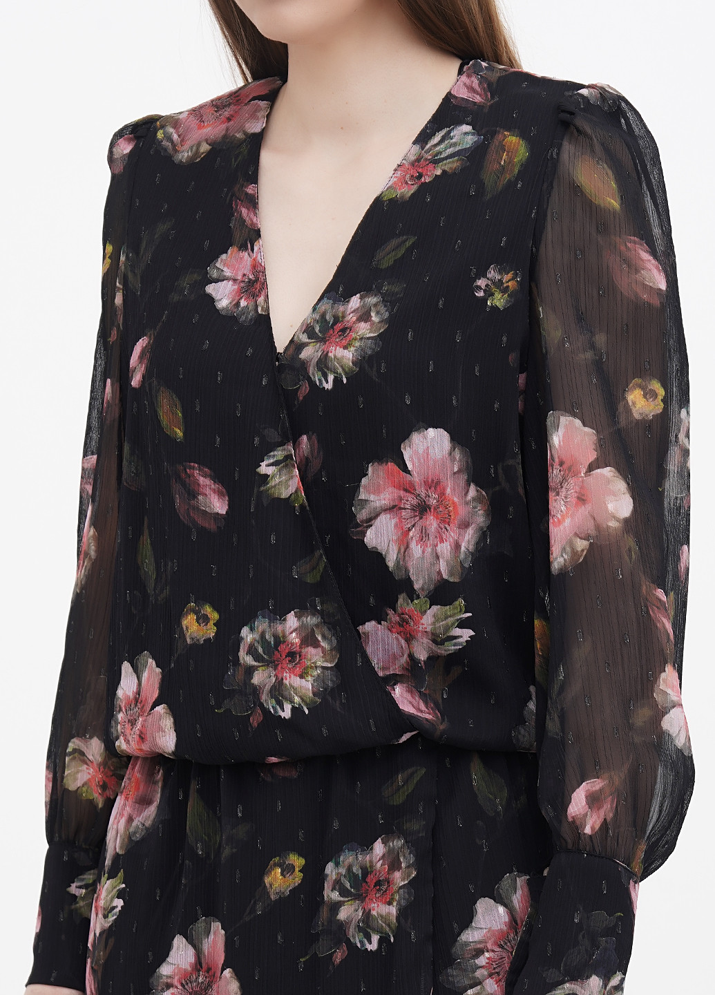 Черное кэжуал платье на запах Motivi с цветочным принтом