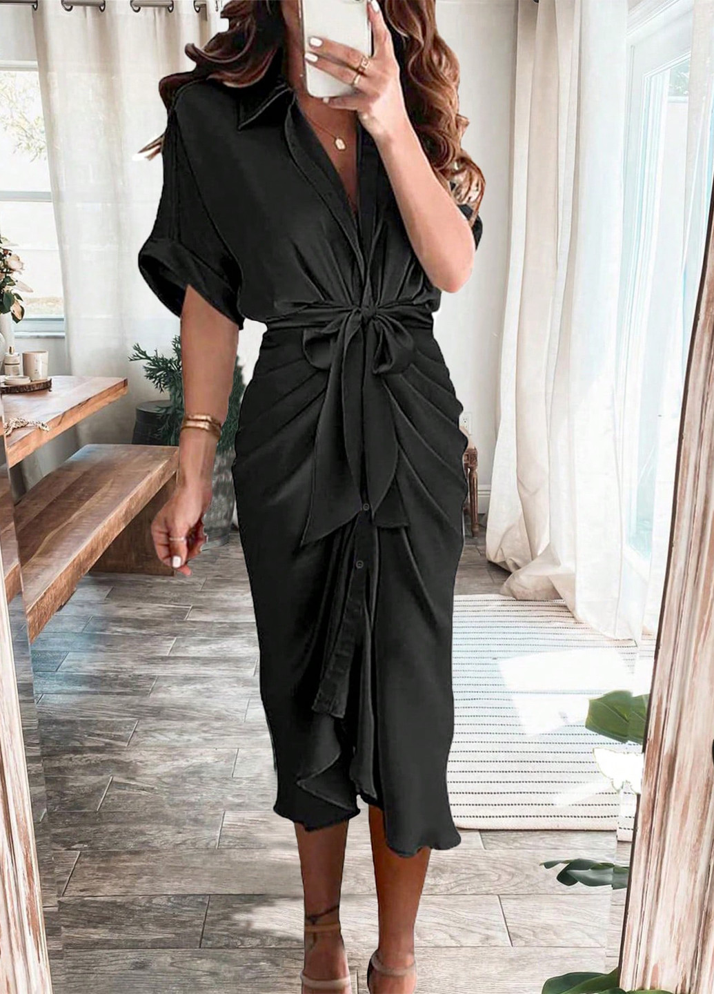 Черное праздничный, вечернее, кэжуал платье а-силуэт SHEIN однотонное