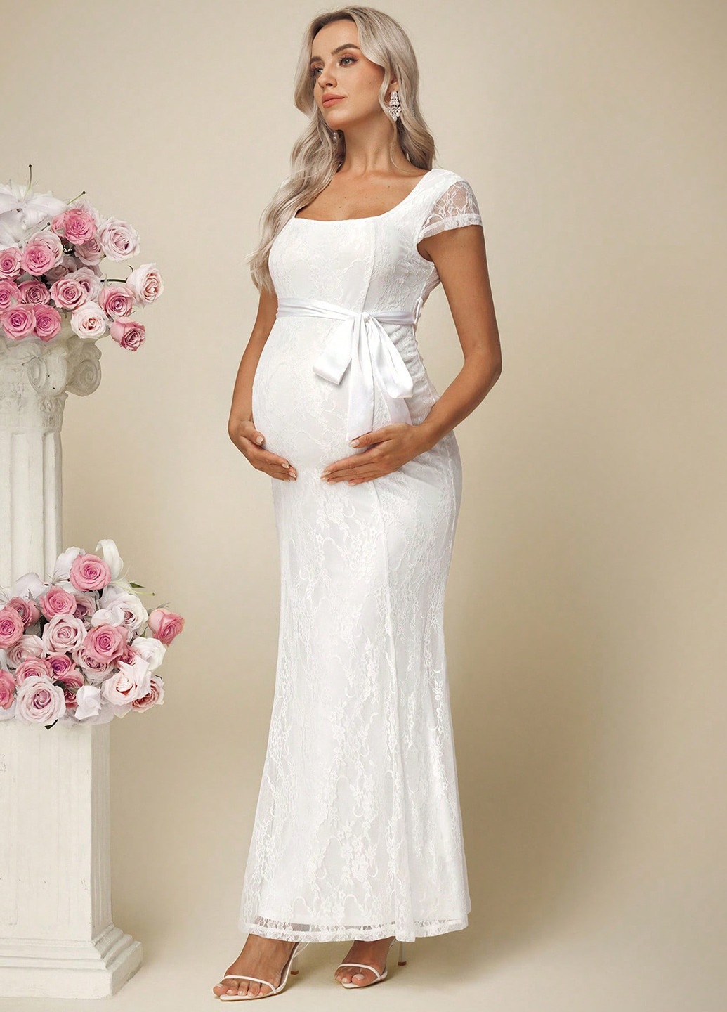 Белое праздничный, вечернее платье для беременных годе, с открытой спиной SHEIN однотонное