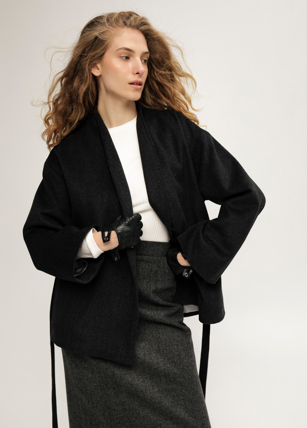 Темно-сіре Кежуал напівпальто двобортне Anna Yakovenko геометричне