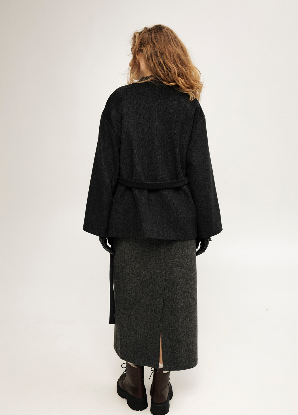 Темно-сіре Кежуал напівпальто двобортне Anna Yakovenko геометричне