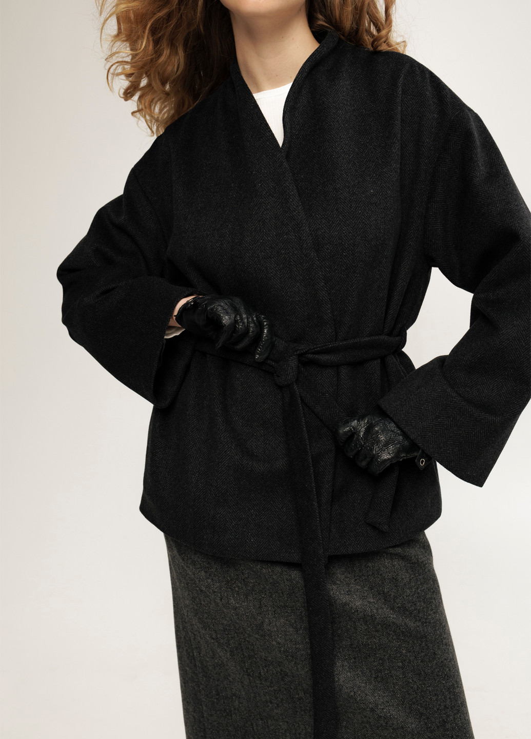 Темно-сіре Кежуал напівпальто двобортне Anna Yakovenko геометричне